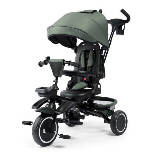 AILEEKISS 8-in-1 Kids Tricycle with Parental Bar, Folding Ride Trike for Child 1-6 Years, Military Green