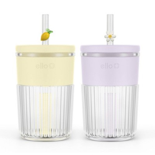 Ello Ava 2pk 12oz Charmed Glass Straw Tumbler Lemon Daisy
