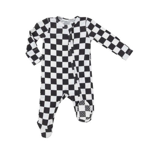 2-Way Zip Footie, Black Checkerboard