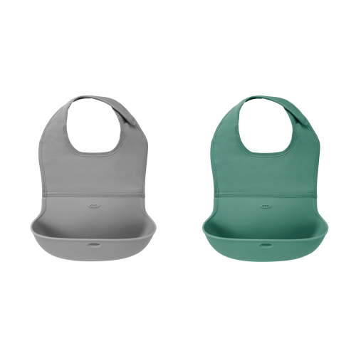 OXO Tot Roll-Up Bib - 2 Pack - Sage And Gray
