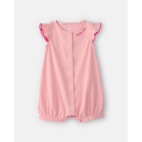 Baby Girl 'Little One' Rib Short-Sleeve Romper - Pink | Carter's