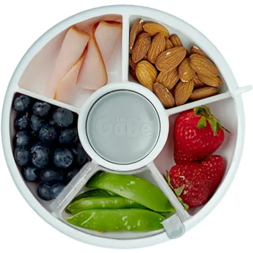 GoBe Kids Original Snack Spinner Bundle with Hand Strap and Sticker Sheet - Reusable Snack Container with 5 Compartment Dispenser and Lid | BPA and PVC Free | Dishwasher Safe | No Spill, Leakproof