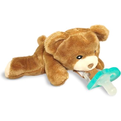 RaZbaby Bear RaZbuddy Stuffed Animal Pacifier Holder for Newborns & Up, Made in The USA, Detachable Orthodontic JollyPop Pacifier, Medical-Grade 100% BPA-Free Silicone, Baby Shower - 0 Months+