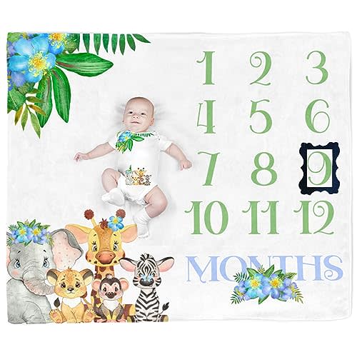 Woodland Animals Baby Stuff - Month Blanket for Newborns with 2 Frame B33-1