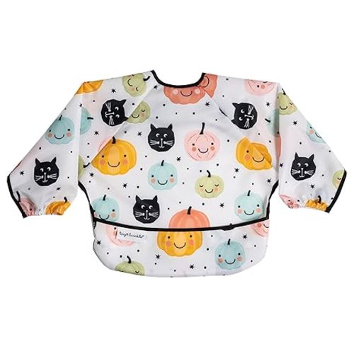 Tiny Twinkle Long Sleeve Bib for Babies & Toddlers | Waterproof Smock Bib for Eating | Machine Washable & Mess-Proof Feeding Essentials | Newborn Shower Gift (Pumpkins, 6–24M)