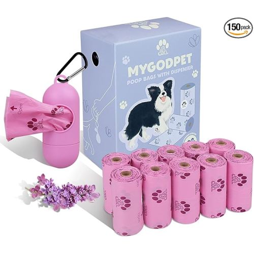 Dog Poop Bags Rolls with Dispenser 150 Count Biodegradable Bags for Dog and Cat Lavender Scented Waste Bag Leak Proof Doggie Poop Bag Doggy Trash Bag Purple