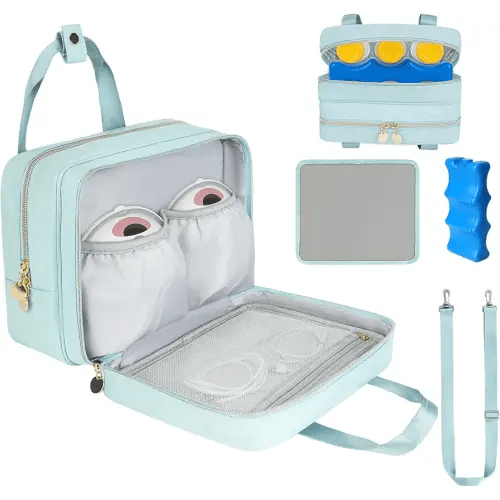 Wearable Breast Pump Bag with Cooler Compartment,Breast Milk Pump Travel Bag Compatible with Willow,Elvie,Medela Pump&Momcozy M5/S12 Pro, Carrying Case for Pump Parts and Bottles,Blue