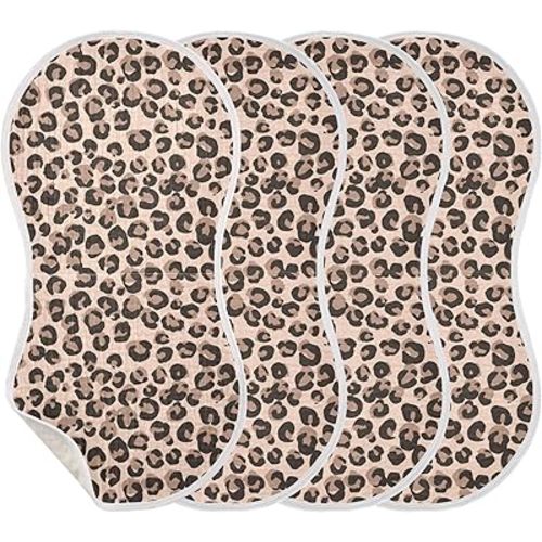 Leopard Cheetah Print Burp Cloths Baby Boys Girls Absorbent Soft Cotton Burping Cloths Rags 4 Pack