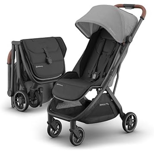 UPPAbaby Minu V3 Travel Stroller | Lightweight + Compact Design | One-Hand Fold + Unfold | from Birth + Overhead Compatible | Greyson (Charcoal Mélange/Carbon Frame/Saddle Leather)