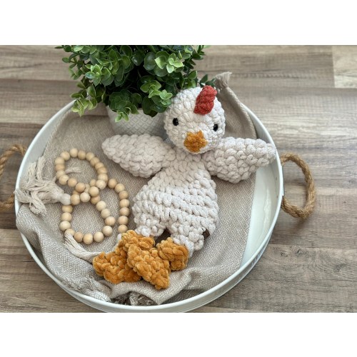 Crochet Chicken Lovey, Handmade Farm Baby Snuggler