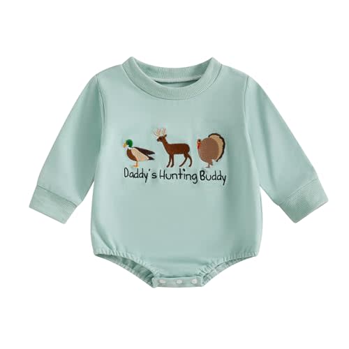 mlpeerw Baby Boy Hunting Clothes Mallard Duck Sweatshirt Bubble Romper Bodysuit Cute Baby Fall Winter One Piece Outfit