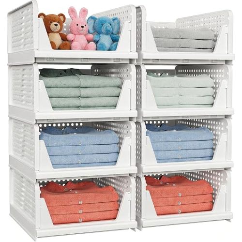 8 Pack Stackable Closet Storage Basket - Stackable Storage Bins