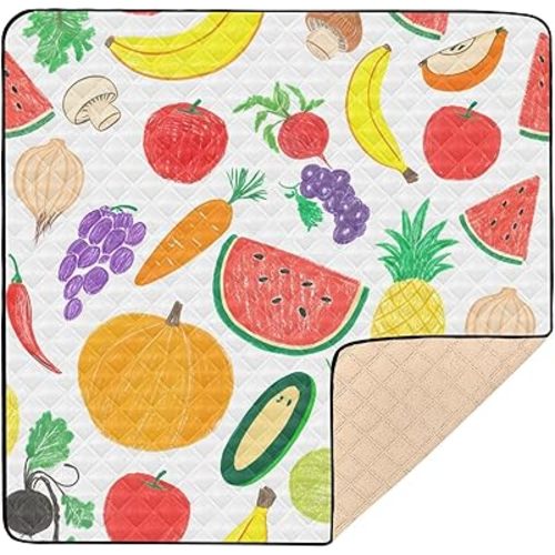 Veggie Doodle Baby Play Mat 50x50 Inch One-Piece Soft Crawling Mat Waterproof Playmat with Non-Slip Bottom for Babies, Toddlers, and Infants