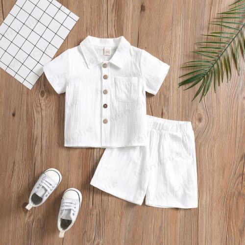 Toddler Kid Boys Cotton Linen Solid Color Polo Shirt and Shorts 2-piece Set