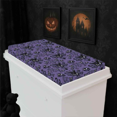 Gothic Damask Baby Changing Pad Cover: Purple Spooky Nursery Cotton Decor