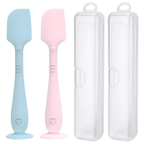 2 Pack Diaper Cream Spatula with Hygienic Travel Case, Butt Spatula Baby with Suction Base, Baby Butt Paste Spatula, Soft Silicone Diaper Rash Cream Applicator Large Size (Blue & Pink)