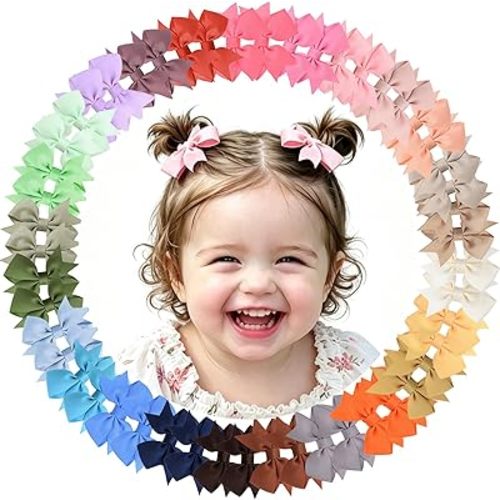 Baby Hair Clips for Girls 50PCS - 2" Girls Fully Lined Bows Hair Pins Tiny Hair Bows Alligator Clips for Baby Girls Infants Toddlers in Pairs