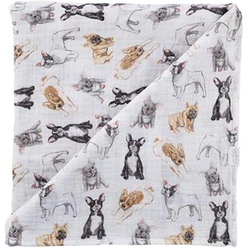 Mud Pie, French Bulldog Print Baby Swaddle Blanket, 47" x 47", Frenchie