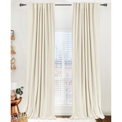 100% Blackout Shield Linen Blackout Curtains for Bedroom 84 Inches Long, Back Tab/Rod Pocket Living Room Drapes, Thermal Insulated Blackout Curtains 2 Panels Set, 50" W x 84" L, Light Cream