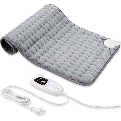 Electric Heating pad with 6 Heat Settings, Auto Shut Off, Dry Electric Heating for Back Neck Knee Arms Legs Shoulder Heat Pads for Christmas Birthday Father's Day Mother's Day (24"X12", Silver Gray)