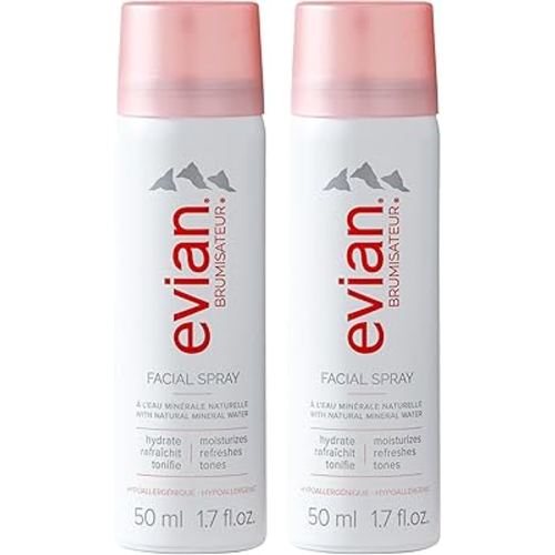 Evian Facial Spray 1.7 oz - Hydrating Mineral Water Mist for Face & Skin - Refreshes Makeup and Tones Skin - TSA-Approved Mini Facial Spray Set for Daily Skincare Hydration