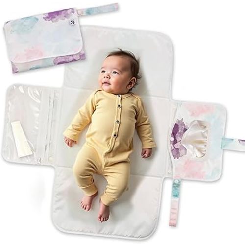 Tiny Twinkle Portable Diaper Changing Pad-Foldable Waterproof Changing Mat | Portable Changing Pad for Travel | Baby Changing Station with Smart Wipes Pocket & Storage (Cotton Candy)