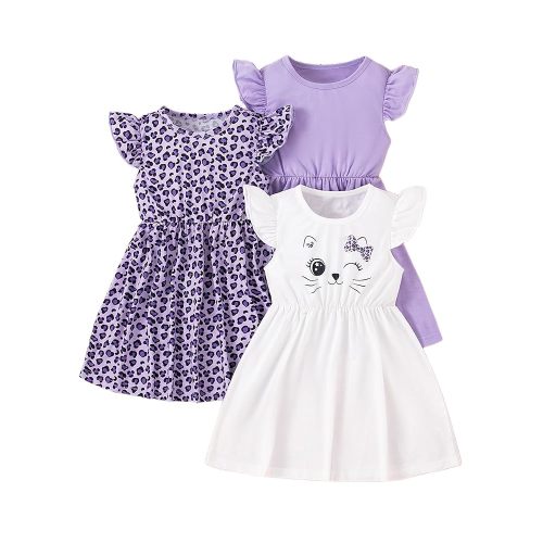 VARMILO Girls Dresses Toddler Girls Dress 3-Pack Summer Casual Party Print Skater Dress Sundress Size 4-5 Years White/Purple: Clothing, Shoes & Jewelry