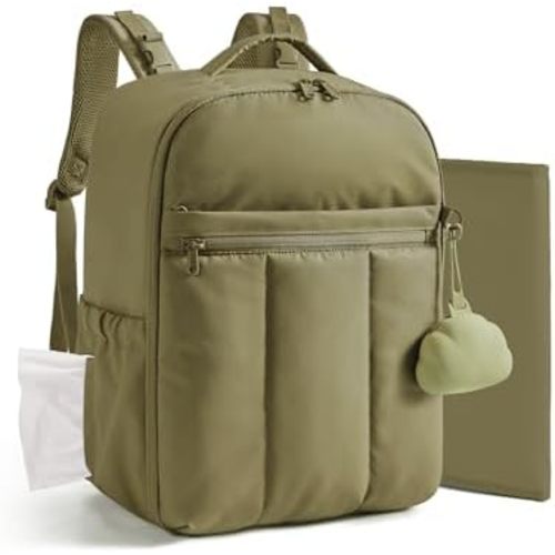 BAGSMART Baby Diaper Bag Backpack, Lightweight Puffy Diaper Bag with Insulated Pockets& Pacifier Case, Travel Stroller Straps with Waterproof Changing Pad, Green