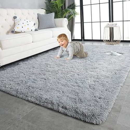 TWINNIS Super Soft Shaggy Rugs Fluffy Carpets, 5x7 Feet, Indoor Modern Plush Area Rugs for Living Room Bedroom Kids Room Nursery Home Decor, Upgrade Anti-Skid Rectangular Fuzzy Rug, Grey