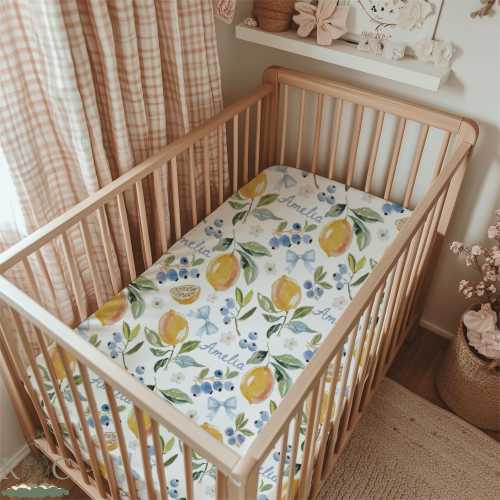 Lemon Crib Sheet, Personalized Amalfi Coast Nursery Bedding, Mediterranean Baby Decor, Italian Summer Gift | A300
