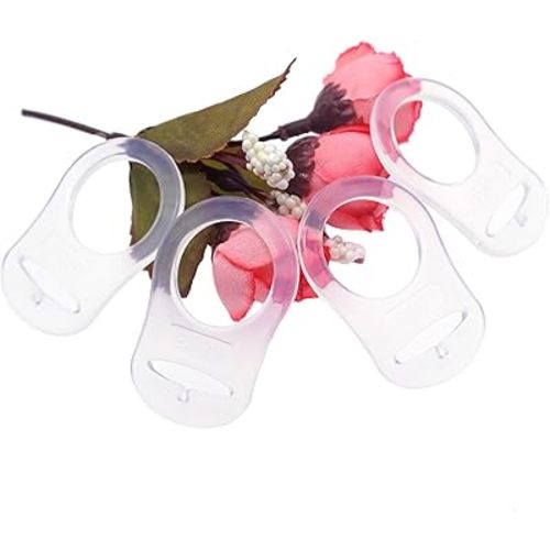 4Pcs Pacifier Adapter Rings Transparent Silicone Rings for Pacifier Clip Button Soother Pacifiers Dummy Holder Newborn Gift Safe for Baby (Transparent)