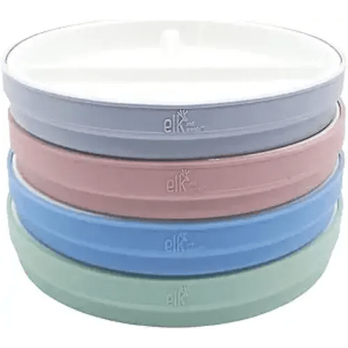 Elk and Friends Kids 6.7” Porcelain Divided Plates with Silicone Sleeves | Suitable for Babies/Kids/Toddlers | Microwave & Dishwasher Safe | Non Slip | Snack Dishes