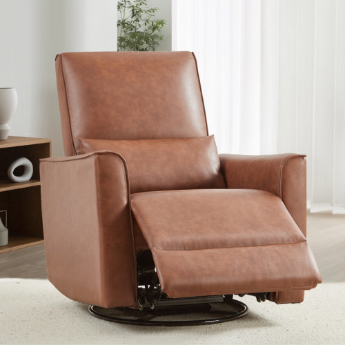 Latitude Run® Manual PU Leather Glider Single Sofa with Deep Seat & High Backrest, Swivel Rocking Recliner Chair Featuring Lumbar Support & Padded Armrest for Home Theater, System Default | Wayfair