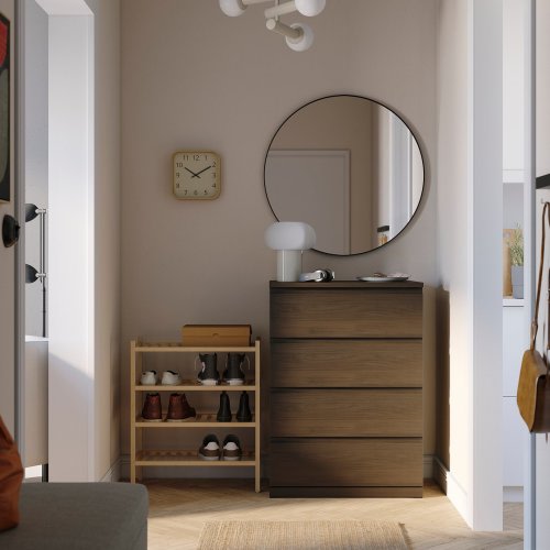 STORKLINTA 4-drawer dresser - dark-brown/oak effect anchor/unlock function 27 1/2x18 7/8x38 5/8 "