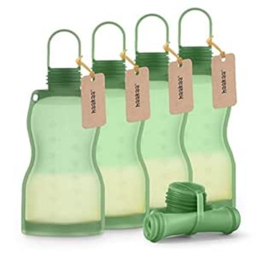 haakaa Silicone Breast Milk Storage Bag 9 oz- Reusable Milk Collector Freezer Bag for Breastfeeding Mom - Baby Food Storing Yummy Pouch - Breast Pump Bag - Self Standing -Leakproof - 5 Count,Pea Green