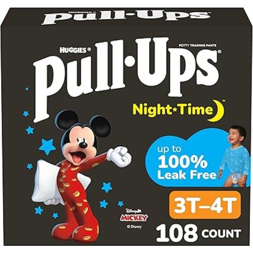 Pull-Ups Boys' Night Time Potty Training Pants, Size 3T-4T Overnight Training Underwear (32-40 lbs), 108 Ct