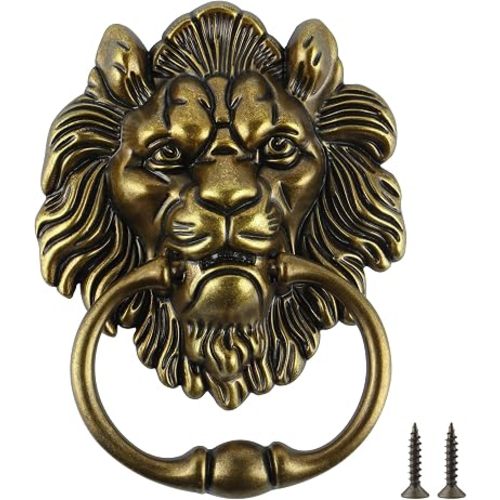 MOLIGOU Lion Head Door Knocker, 6 Inch Decorative Front Door Knocker, Antique Lion Door Ring Pull Handle (Antique Bronze)