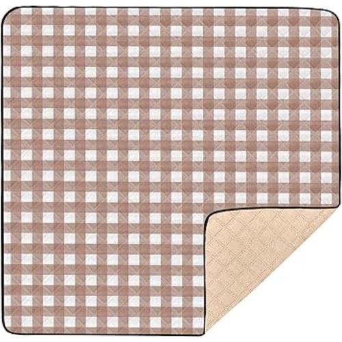 OTVEE Baby Play Mats for Floor Playpen Gingham Brown Checkered Plaid 50x50 Inch Infants Toddlers Crawling Mat Soft Foam Padded Foldable Playmat Babies Tummy Time Activity Non Slip Rug
