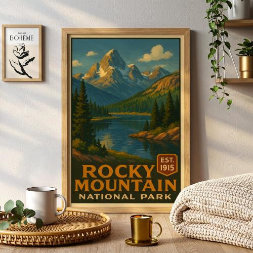 Rocky Mountain National Park Poster, Vintage Colorado Travel Art