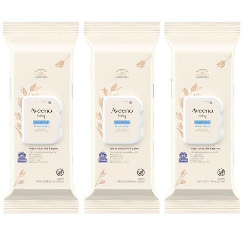 Aveeno Baby Sensitive All Over Wipes, Fragrance Free, 64 ct (Pack of 3)