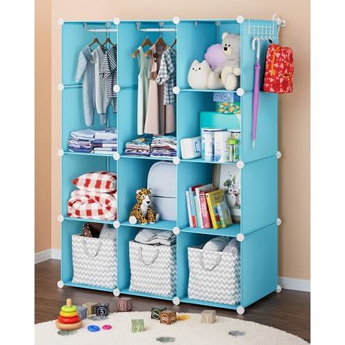 CUBEDIY Baby Closet Organizer for Nursery - Durable Baby Wardrobe Armoire for Closet - Customizable Dresser Shelves - Waterproof Shelf Clothes Organizer w/Wall Fixation (Blue)