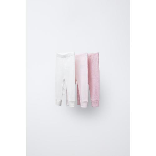 THREE-PACK OF RIBBED LEGGINGS - Pink | ZARA