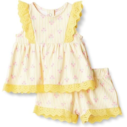Amazon Essentials x Sofia Grainge Toddlers and Baby Girls' Cotton Eyelet Top & Shorts Play Set, Multipacks
