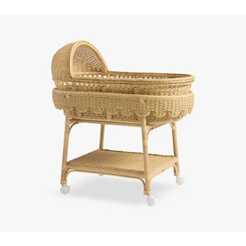 Scallop Wicker Bassinet & Pad, Whitewash, UPS Delivery