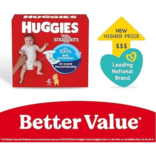 Huggies Size Newborn Diapers, Little Snugglers Baby Diapers, Size Newborn (up to 10 lbs), 144 Count, Packaging May Vary