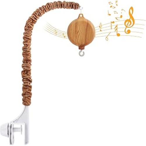 Crib Mobile Arm with Music Box - Imitation Wood - 23 Inch Mobile Arm for Crib - Crib Mobile Motor Battery Operated - Volume Control - 9 Lullabies - Crib Toys Attachments - Holder for DIY Clamp Mobile