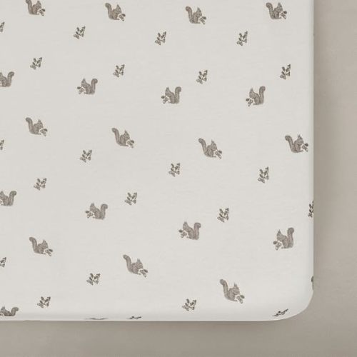 Oilo Crib Sheet, Breathable, Fitted, Organic Cotton Jersey, 300-Thread, Machine Wash, Fits Standard Crib (28" x 52" x 9"), Toddler Bedding, Heirloom Organic Collection, Squirrel