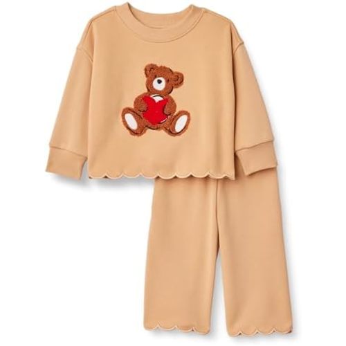 Amazon Essentials x Sofia Grainge Toddlers and Baby Girls' French Terry Sweatshirt Pant and Top Set