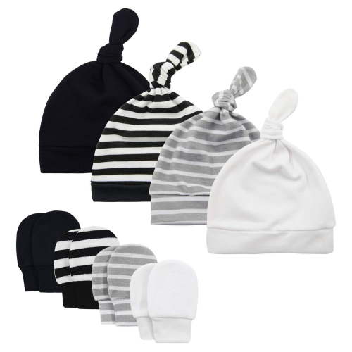 Cotton Infant Beanie Mitten Sets Knot Newborn Girl Cap Soft Baby Boys Girls Beanies Toddler boy winter Hats and Gloves 4 Sets for 0-6 Months