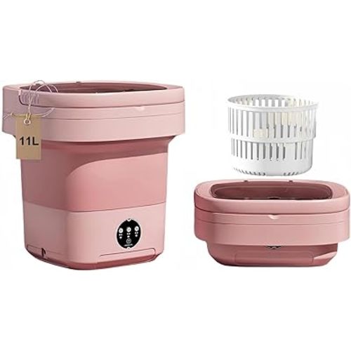 Portable Washing Machine, Mini Washer,11L Upgraded Large Capacity Foldable Washer.Deep Cleaning of Underwear, Baby Clothes and Other Small Clothes.Suitable for Apartments, Dormitories, Hotels.(Pink)